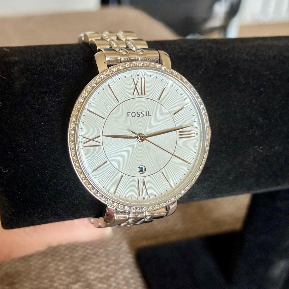 Fossil Women's Silver-Tone Watch with Crystal Accents